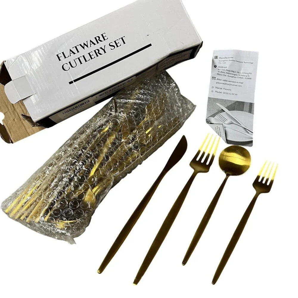 Gold Flatware Cutlery Set Elegant Design Easy Clean 30 pc Modern style READ‎